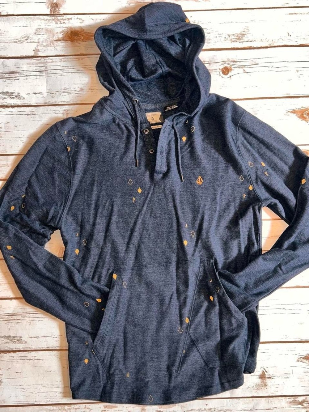 Volcom Navy Zip-Up Hoodie with Gold Drop Accents